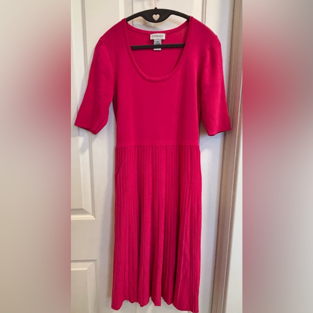 Carmen Marc Valvo Pink Pleated Knit Dress Size M